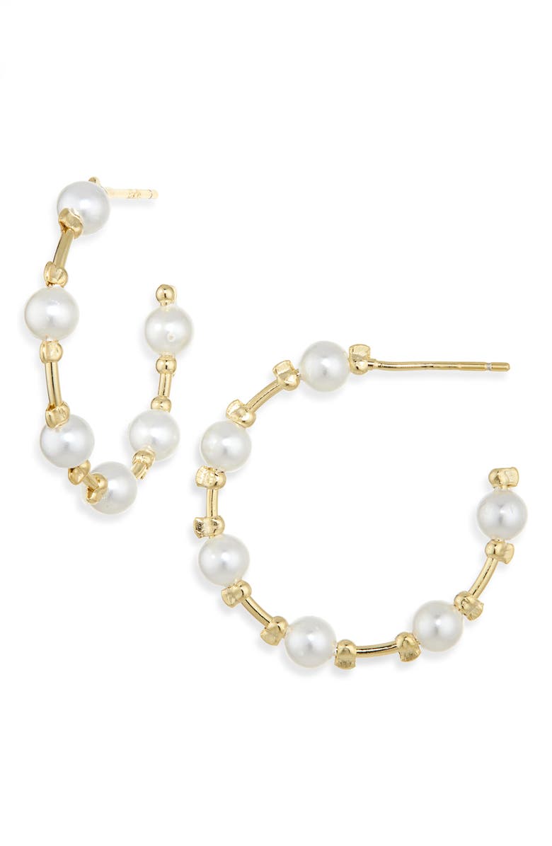 ARGENTO VIVO All Around Faux Pearl Hoop Earrings, Main, color, Gold