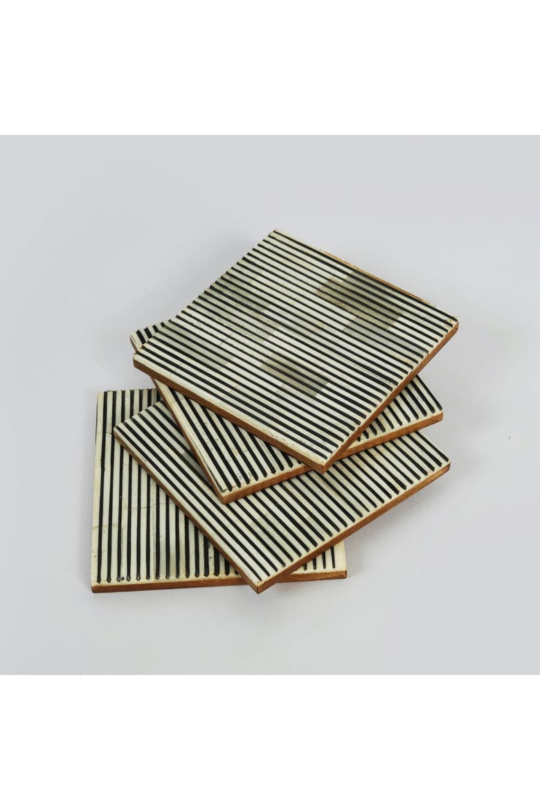 Pinstripe Inlay Tray & Coasters Gift Box Set, Alternate, color, Black/Grey Pinstripe
