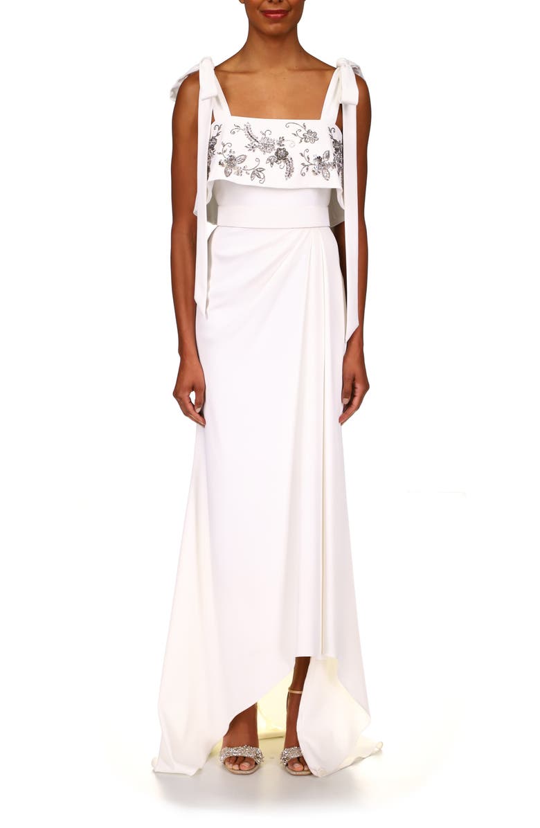 Badgley Mischka Collection Badgley Mischka Sleeveless Crepe High/Low Gown, Main, color, 
