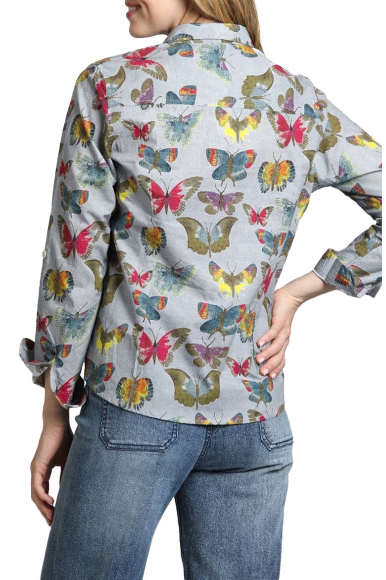 Print Poplin Button-Up Shirt, Alternate, color, GREY MULTI