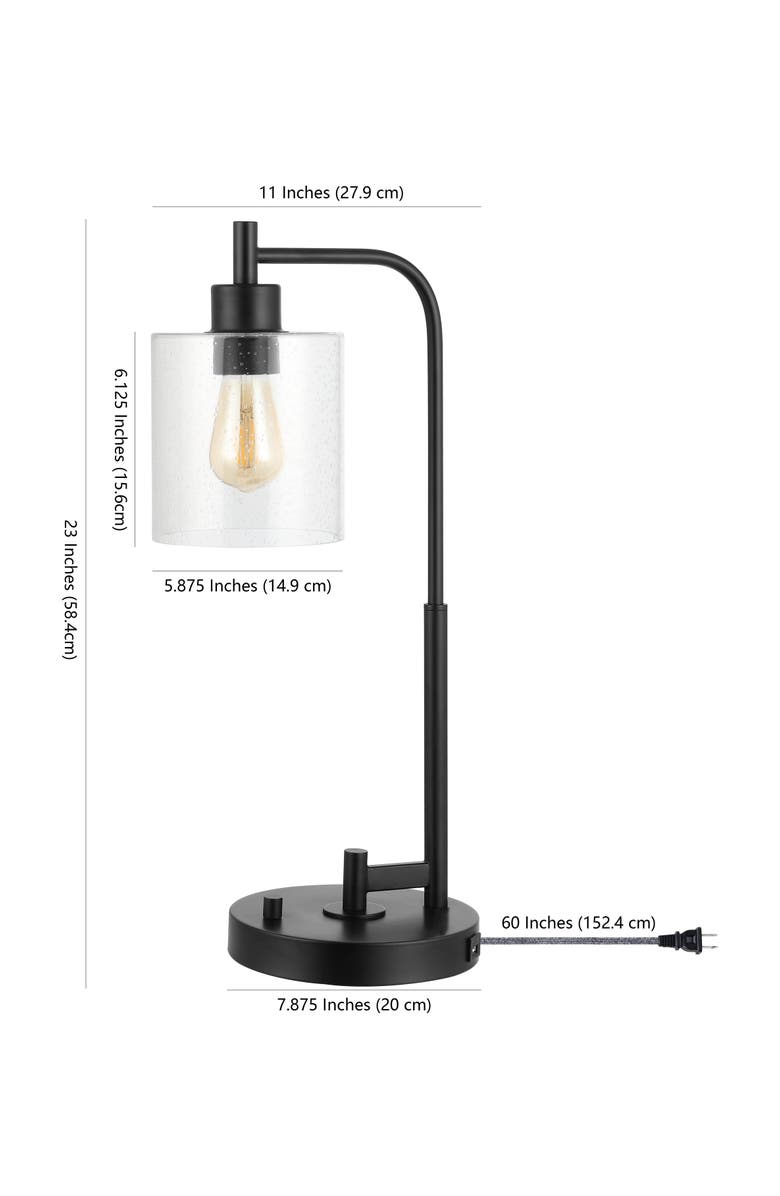 JONATHAN Y Axel Modern 23" Iron/Seeded Glass Farmhouse Industrial USB Charging LED Task Lamp, Black, Alternate, color, Black