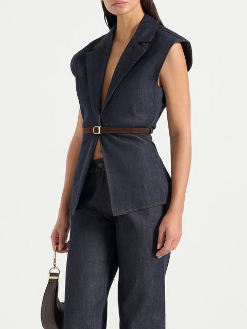 Linda Denim Wide Shoulder Cinched Waistcoat