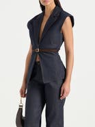 Manière De Voir Linda Denim Wide Shoulder Cinched Waistcoat