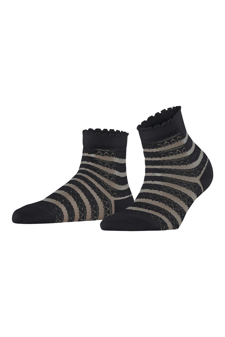 Stripe Border Lace Ankle Socks, Alternate, color, BLACK
