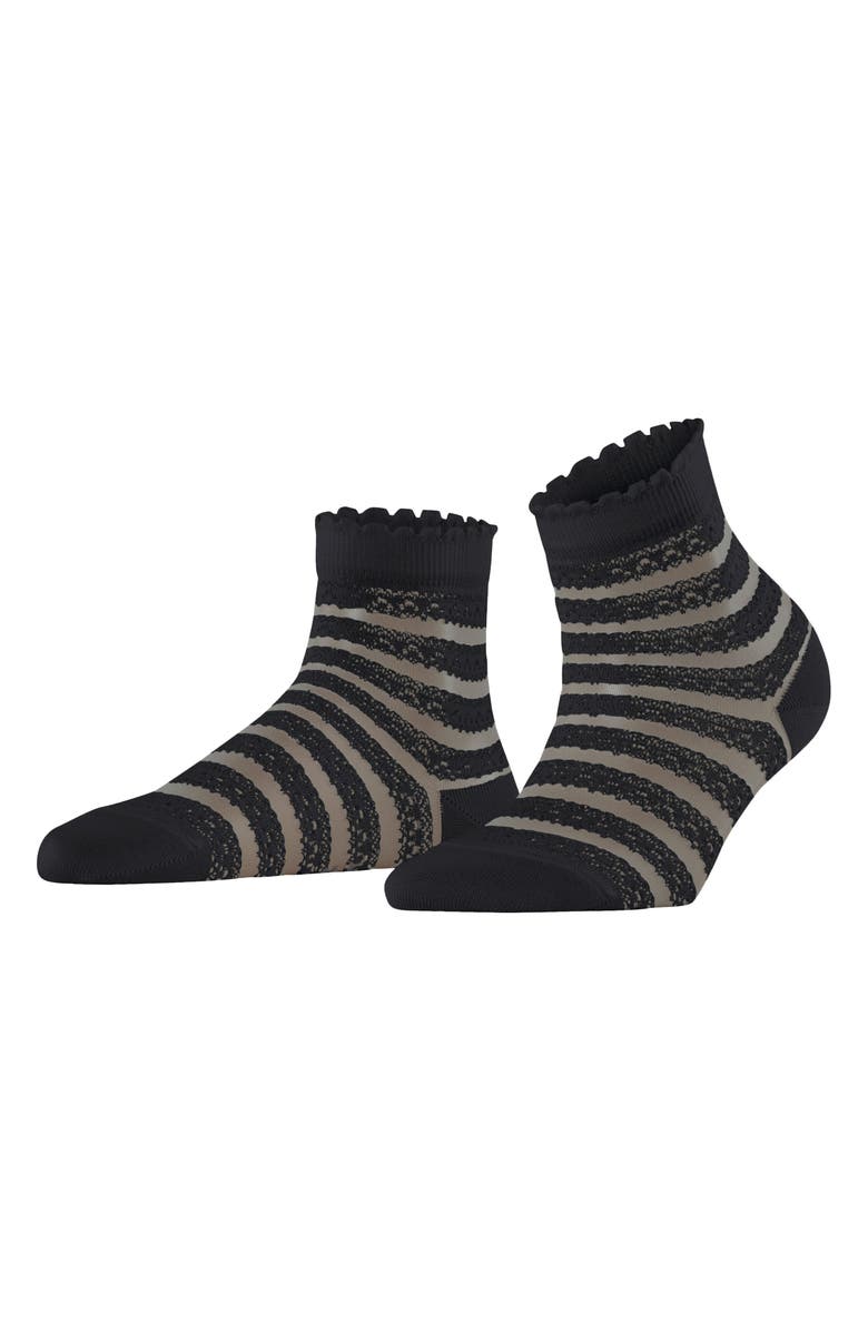 Falke Stripe Border Lace Ankle Socks, Alternate, color, Black