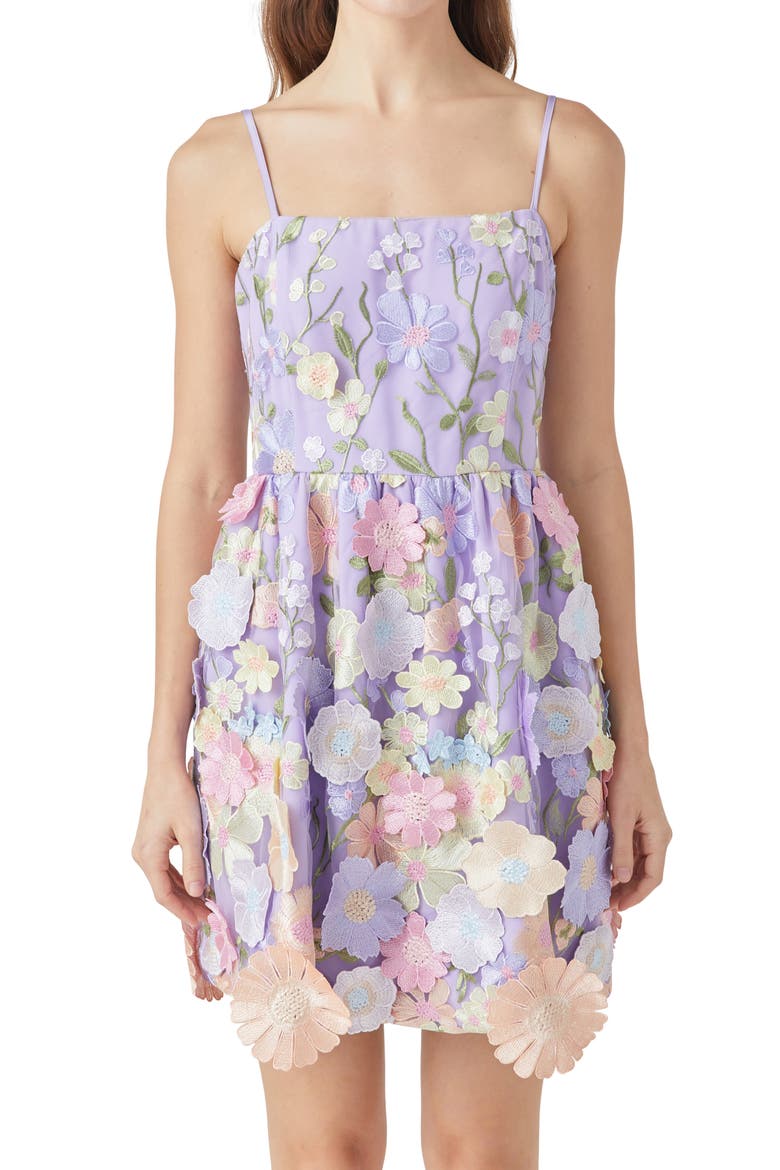 Floral Embroidered Fit & Flare Minidress, Alternate, color, LILAC