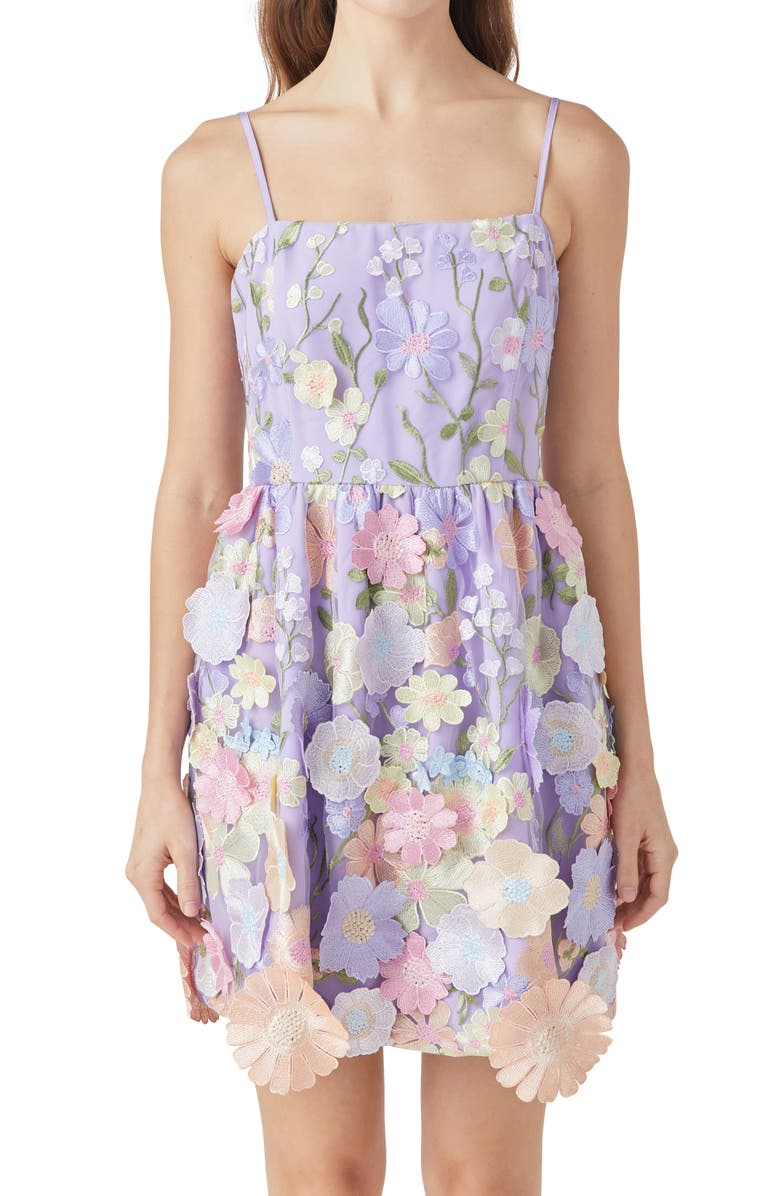Endless Rose Floral Embroidered Fit & Flare Minidress, Alternate, color, Lilac