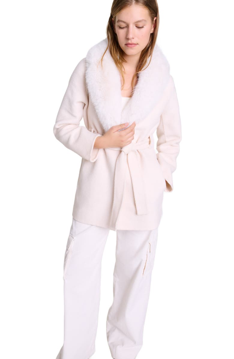 maje Belted short coat, Alternate, color, Ecru