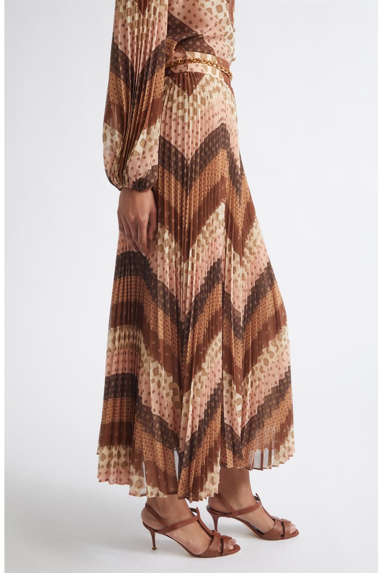 Sunray Chevron Print Pleated Skirt, Alternate, color, CHEVRON CHOCOLATE