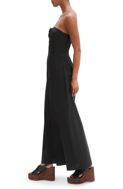 Bardot Lora Strapless Wide Leg Cotton Poplin Jumpsuit In Black