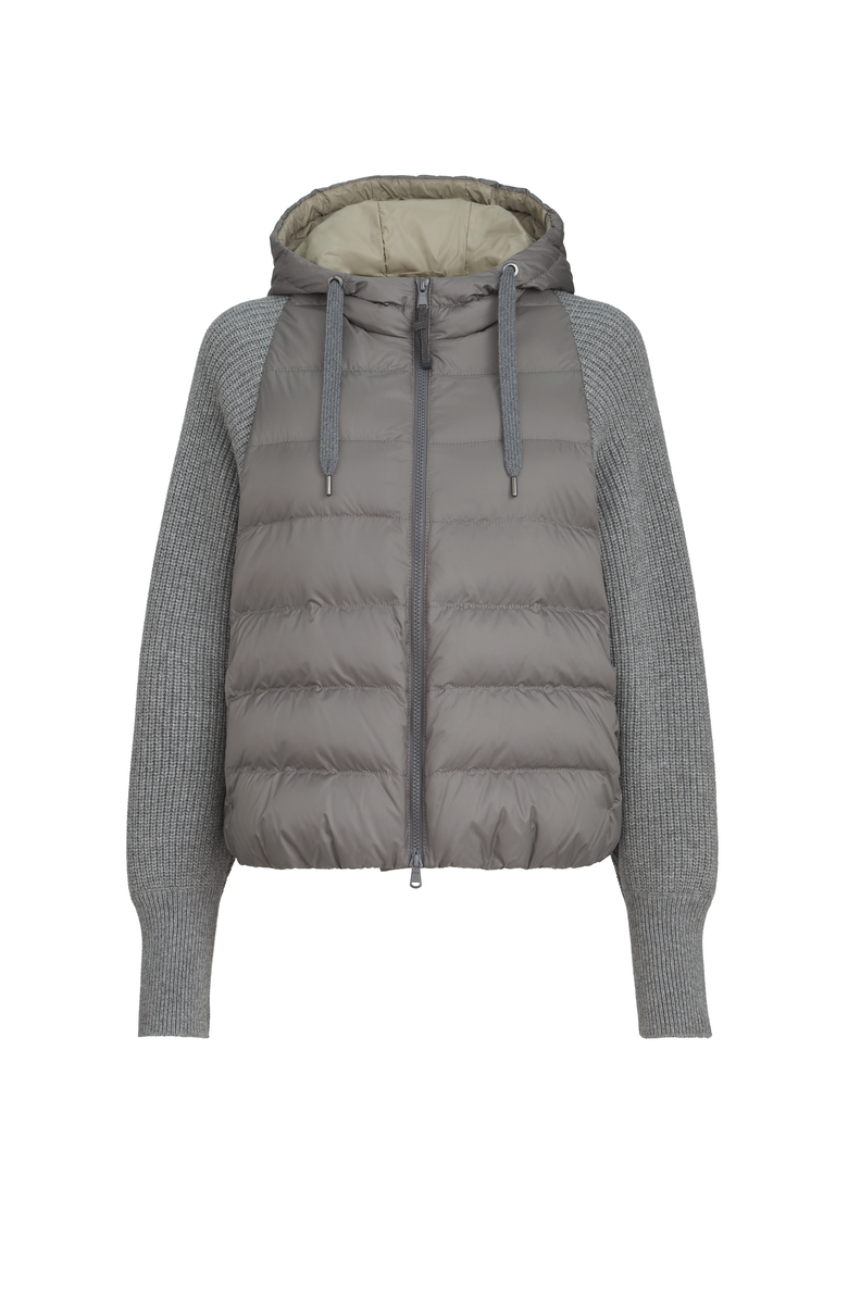 Brunello Cucinelli Nylon hooded down jacket, Alternate, color, Grey