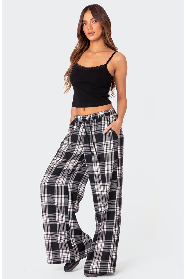 Lounge Around Plaid Wide Leg Pants, Alternate, color, BLACK-AND-WHITE