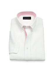 Paul Fredrick Linen Buttondown Collar Poplin Classic Contrast Trim Hemmed Sleeve Short Sleeve Shirt