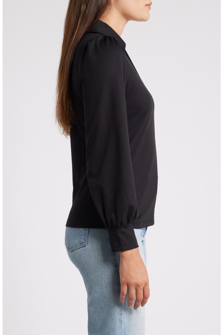 Long Sleeve Johnny Collar Polo, Alternate, color, BLACK
