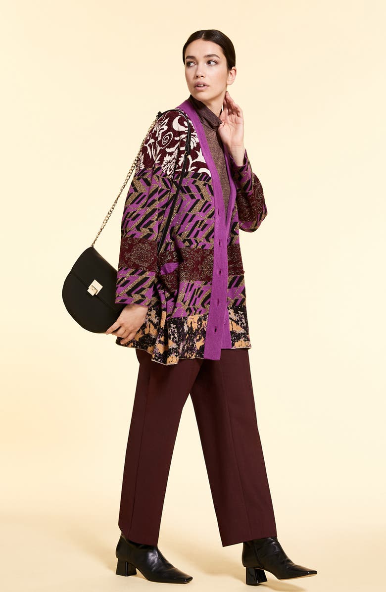 Marina Rinaldi Miranda Metallic Jacquard Cardigan, Alternate, color, 