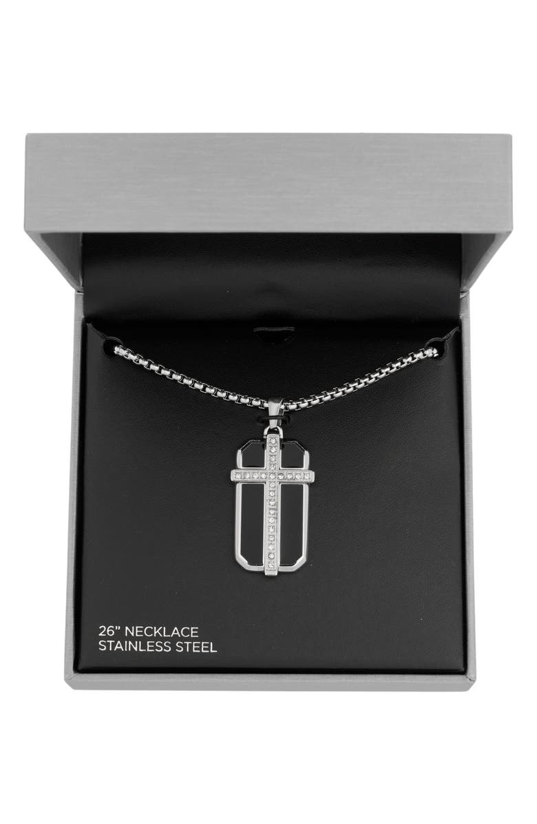 AMERICAN EXCHANGE Men's Cross Dog Tag Pendant Necklace, Main, color, Silver/ Black