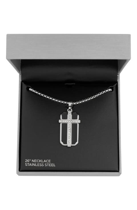 Men's Cross Dog Tag Pendant Necklace