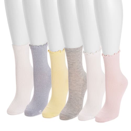 Muk Luks Whisper Soft Crew Socks 6 Pair Pack In Pink