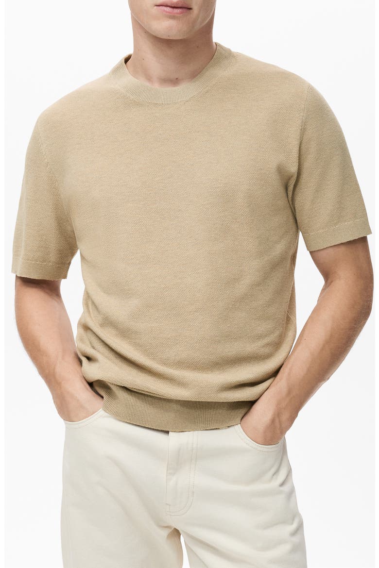 Fine Knit Short Sleeve Sweater, Main, color, BEIGE
