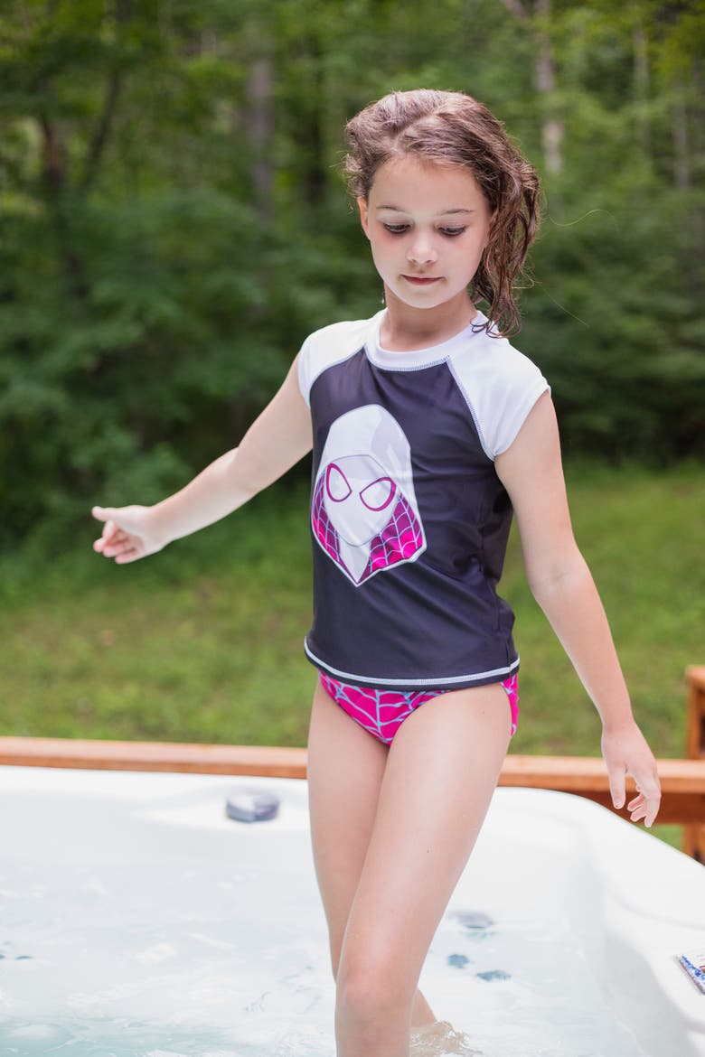 Spider-Verse 2-Piece Swimwear Rash Guard and Bikini Bottom Set, Alternate, color, Ghost Spider Pink