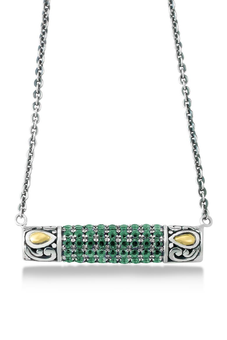 Sterling Silver & 18K Gold Pavé Emerald Pendant Necklace, Main, color, GREEN