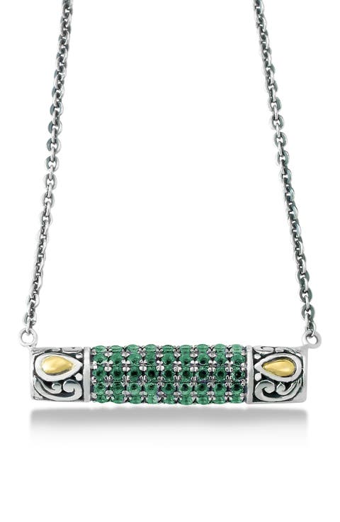 Sterling Silver & 18K Gold Pavé Emerald Pendant Necklace
