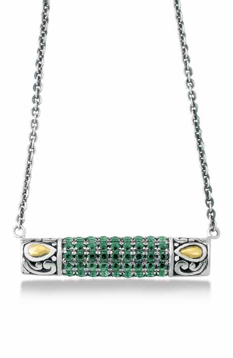 SAMUEL B. Sterling Silver & 18K Gold Pavé Emerald Pendant Necklace