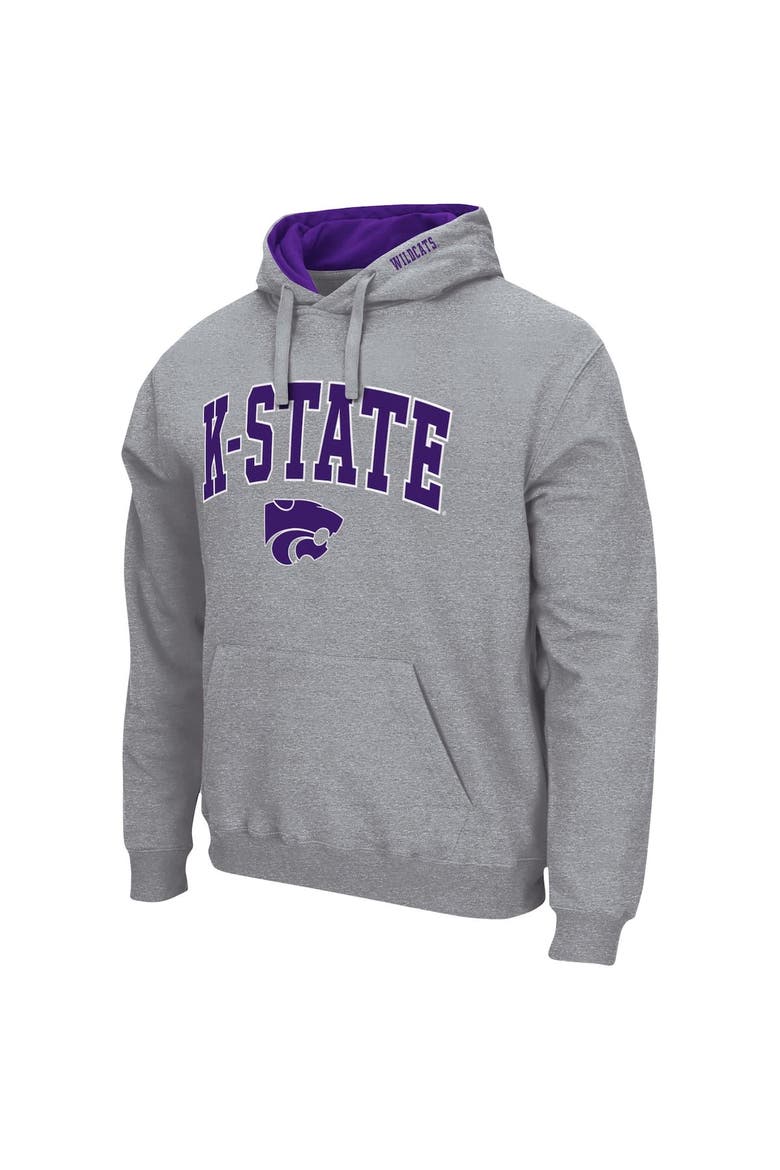 Men's Colosseum Heather Gray Kansas State Wildcats Arch & Logo 3.0 Pullover Hoodie, Alternate, color, Heather Gray