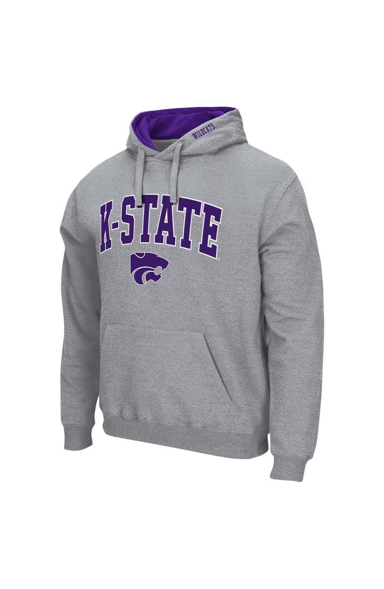 COLOSSEUM Men's Colosseum Heather Gray Kansas State Wildcats Arch & Logo 3.0 Pullover Hoodie, Alternate, color, Heather Gray