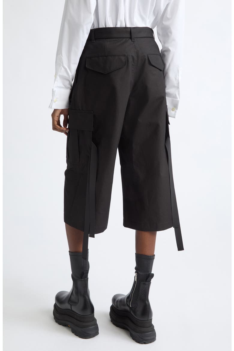 Weather Coated Cotton Twill Cargo Wide Leg Crop Pants, Alternate, color, BLACK