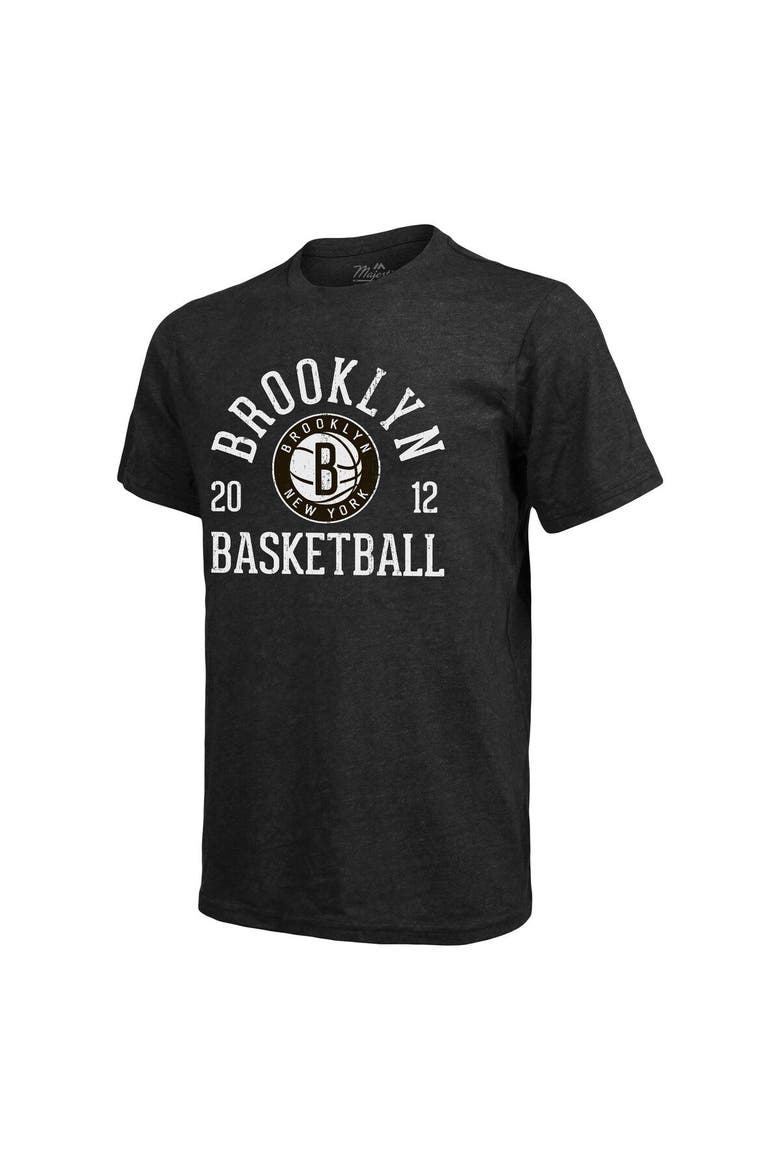 Men's Majestic Threads Heathered Black Brooklyn Nets Ball Hog Tri-Blend T-Shirt, Alternate, color, Heather Black