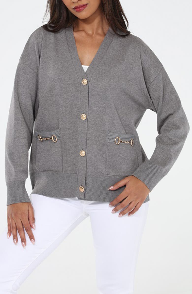 RAIN AND ROSE V-Neck Cardigan, Main, color, Grey