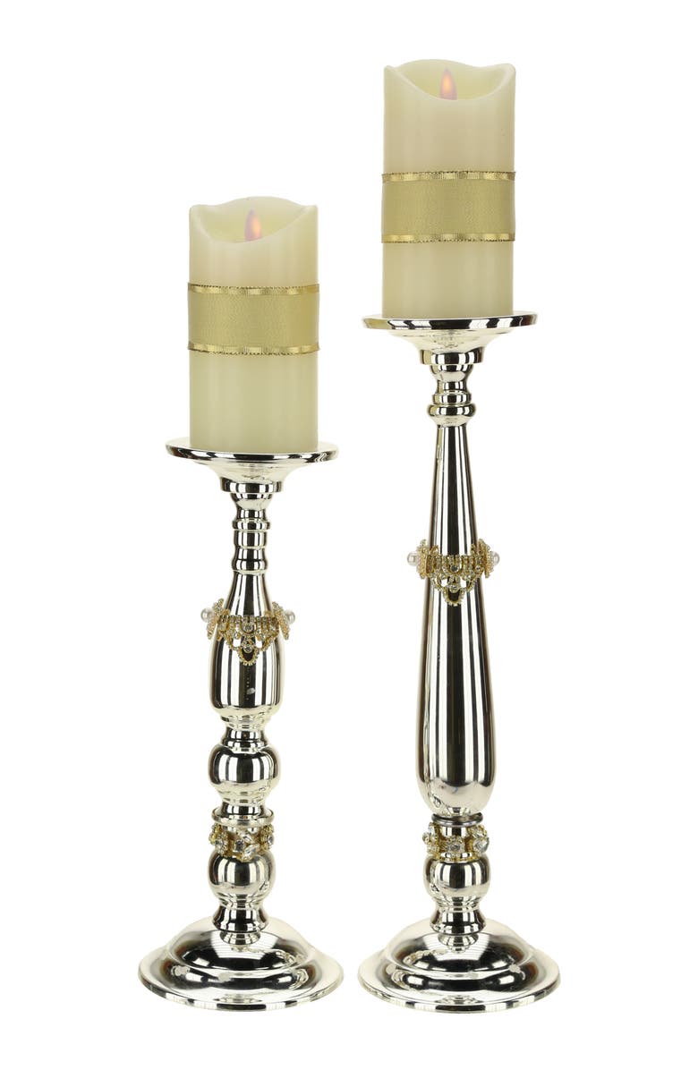 Mark Roberts Jeweled Pillar Candle Holder, Set of 2, Main, color, Silver