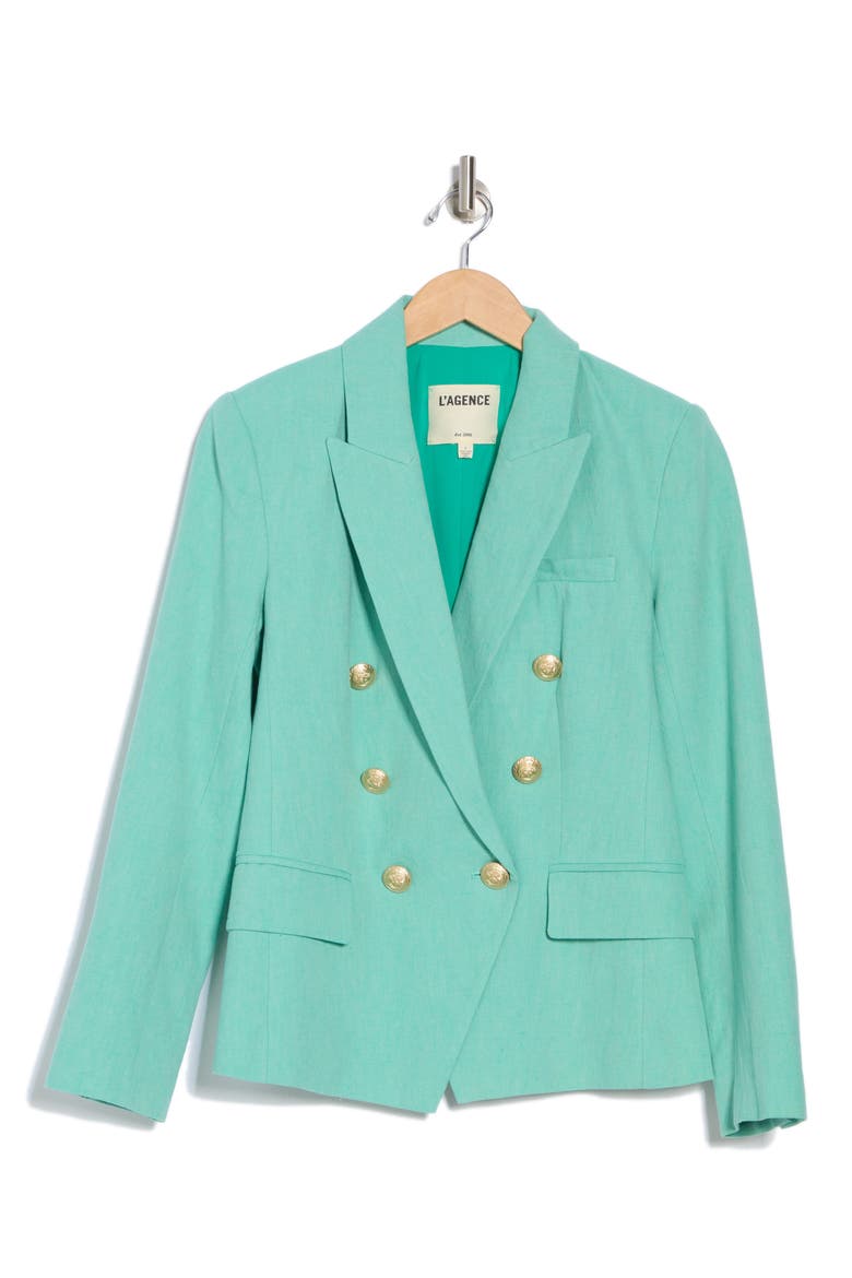 Kenzie Double Breasted Linen & Cotton Blazer, Alternate, color, SEAFOAM