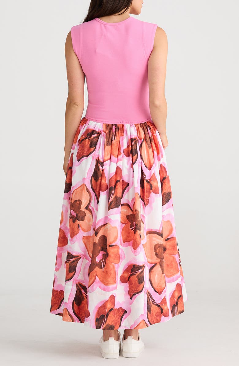 Brave+True Daphne Floral Sleeveless Mixed Media Dress, Alternate, color, Azalea