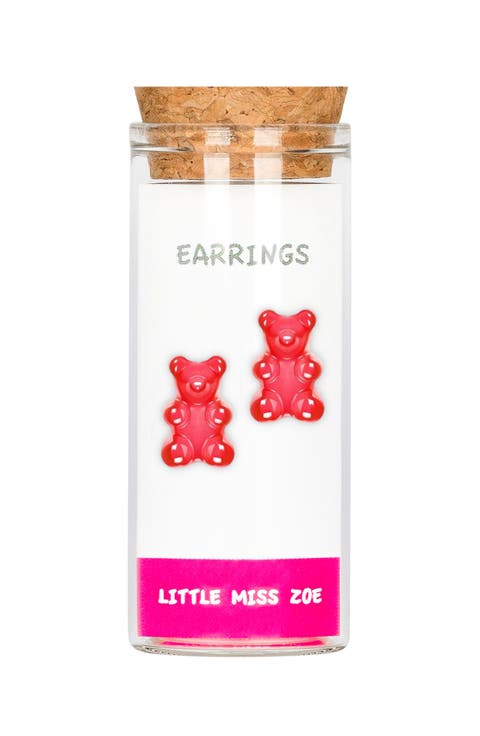 Kids' Sterling Silver Gummy Bear Stud Earrings in Gift Bottle