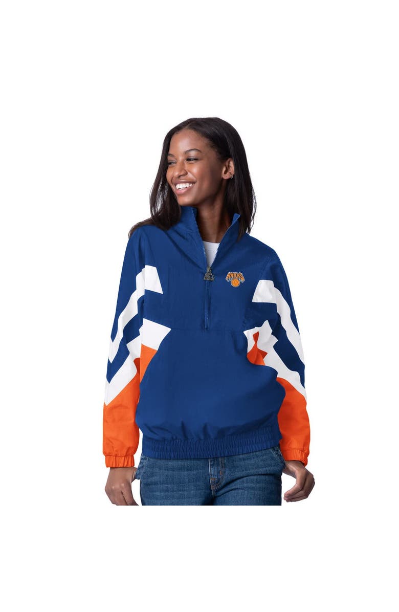 STARTER Women's Starter Blue New York Knicks Renegade Oxford Half-Zip Jacket, Main, color, 