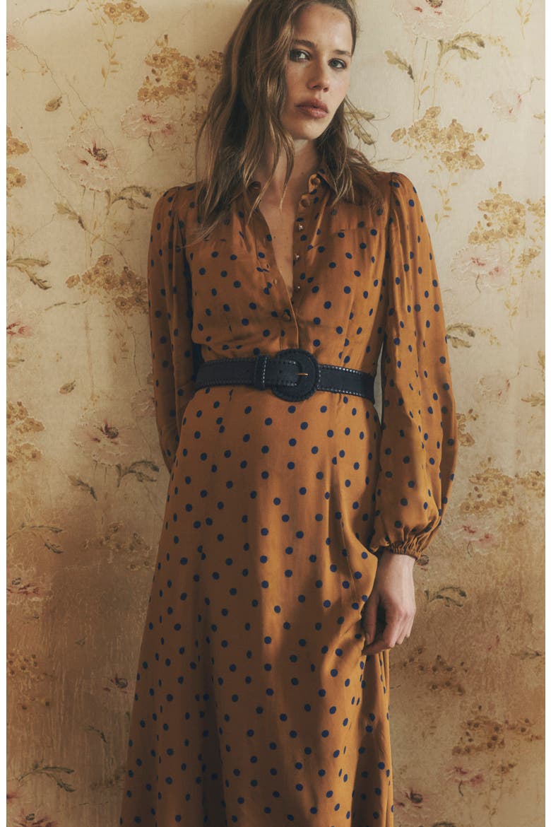 Painted Dot Sheer Yoke Shirt Dress, Alternate, color, HAZELNUT BROWN, PAINTED DOT