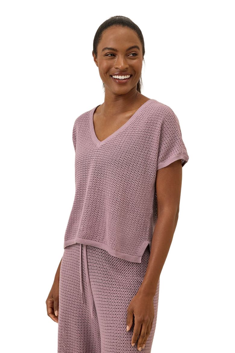 Beachside Linen V-Neck Top Made with Organic Cotton, Alternate, color, Lavender Haze