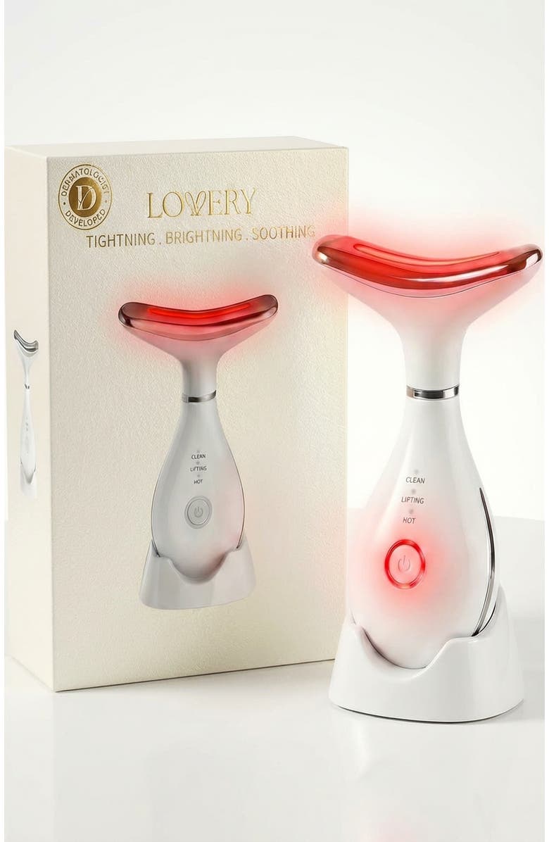 Lovery Light-Based Multifunctional Face & Neck Beauty Massager Wand with EMS Technology, Main, color, White, Multi