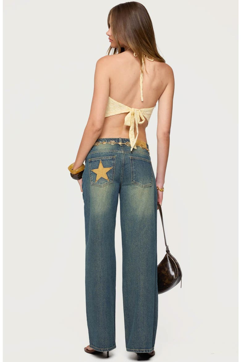 Faux Suede Trim Wide Leg Jeans, Alternate, color, BLUE-WASHED