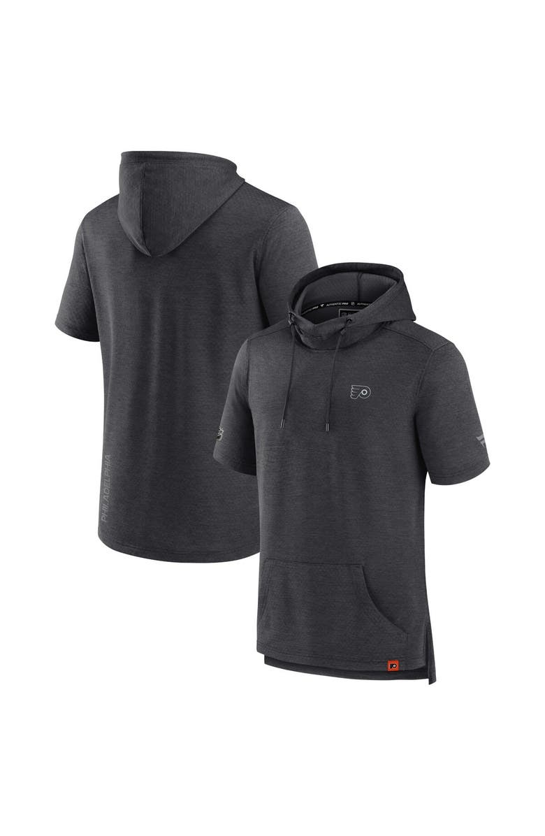 FANATICS Men's Fanatics Branded  Heather Charcoal Philadelphia Flyers Authentic Pro Short Sleeve Pullover Hoodie, Main, color, 