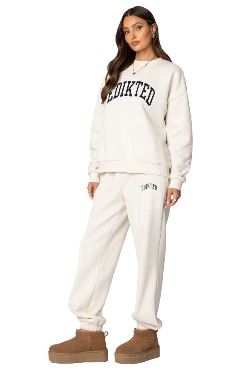 EDIKTED Babe Embroidered Oversize Fleece Sweatshirt, Alternate, color, Cream