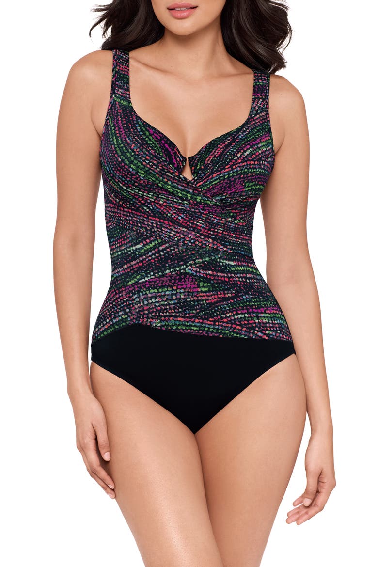 Light Show Escape Underwire One-Piece Swimsuit, Main, color, BLACK/ MULTI