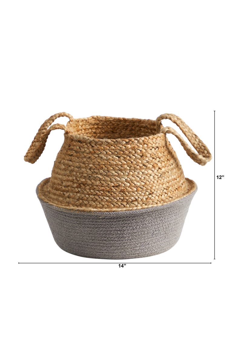 14-in Boho Chic Handmade Cotton & Jute Gray Woven Basket Planter, Alternate, color, Beige