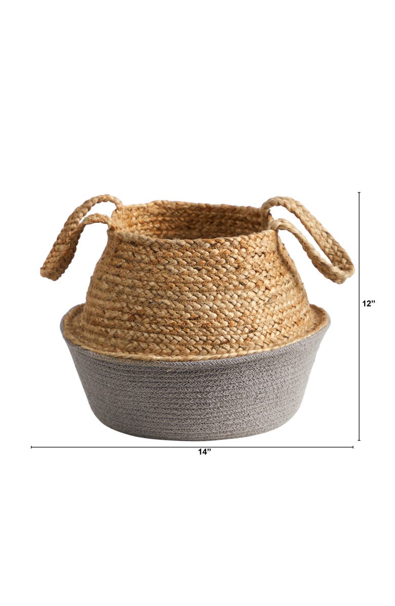 NEARLY NATURAL 14-in Boho Chic Handmade Cotton & Jute Gray Woven Basket Planter, Alternate, color, Beige