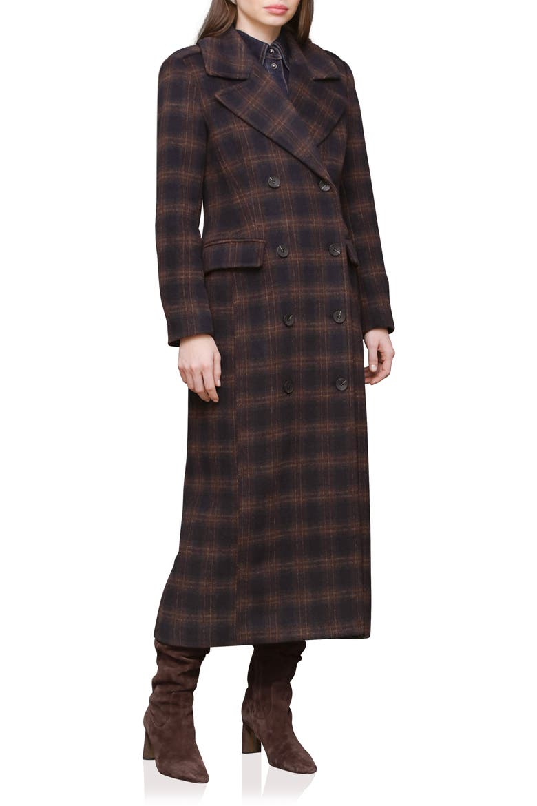 Double Breasted Tailored Maxi Coat, Alternate, color, NAVY-BURGUNDY PLAID