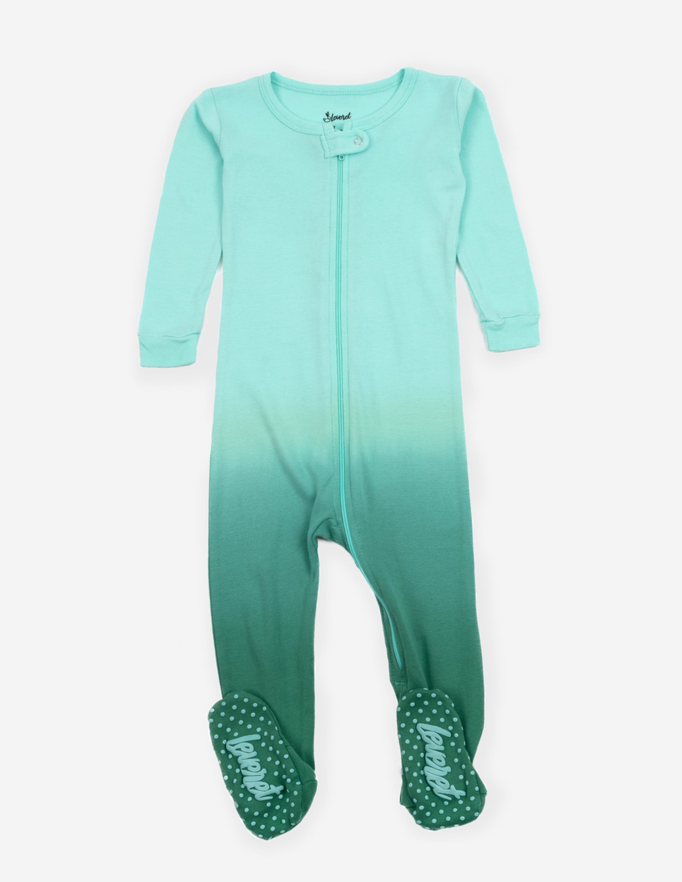 Leveret Kids'  Footed Printed Cotton Pajamas, Solids, Stripes & Tie Dye In Green