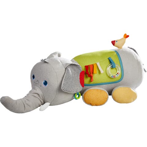 Discovery Elephant Stuffed Animal Sensory Plush Toy with Sounds & Teething Toy Features, Tummy Time Sensory Toy for Babies 6 Months +