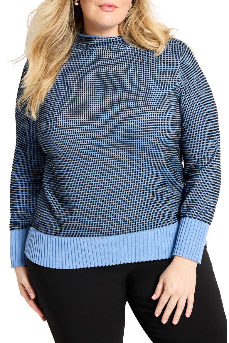 Mock Neck Pixel Knit Sweater, Main, color, BLUE MULTI